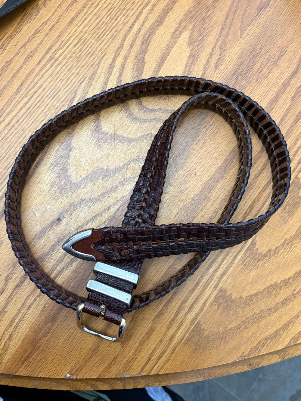 Fossil Dark Brown Braided Leather Belt with Solid Brass Accents